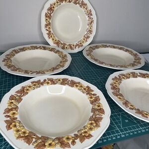 Set of 5 Crown Ducal Gainsborough England  8 7/8" Bowls Floral Embossed 749657